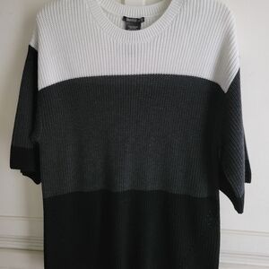 Matty M Elbow Sleeve Color block Women's Sweater in Black and White